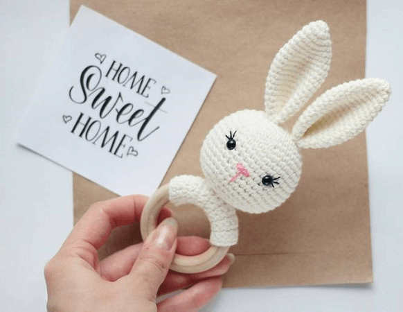 Crochet Bunny Rattle Toy Pattern by Toys By Knit Friends