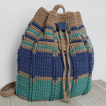 Crochet Cable Stripes Backpack Pattern by Kathy's Crochet Closet