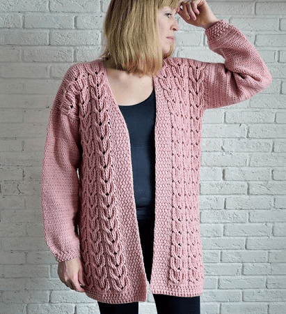 Crochet Chunky Cabled Cardigan Pattern by Kseniya Design