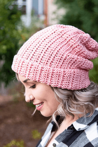Crochet Fold Over Brim Slouchy Beanie Pattern by The Hook Nook 12