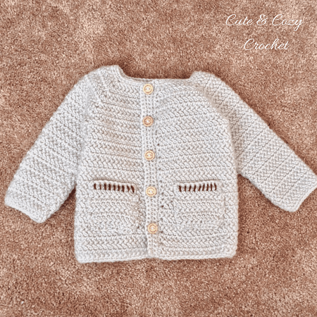 Crochet Herringbone Baby Sweater Pattern by Cute And Cozy Crochet