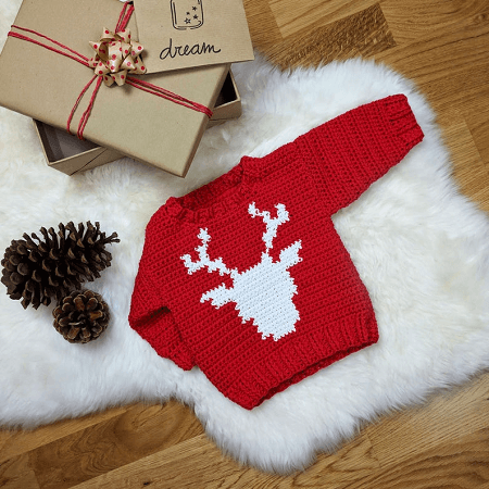 Crochet Reindeer Baby Sweater Pattern by Croby Patterns