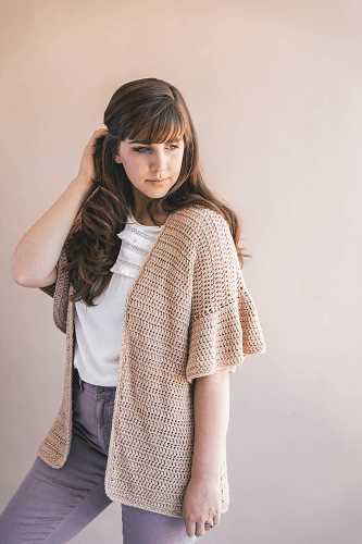 Crochet Ruffle Sleeve Cardigan Pattern by Sewrella