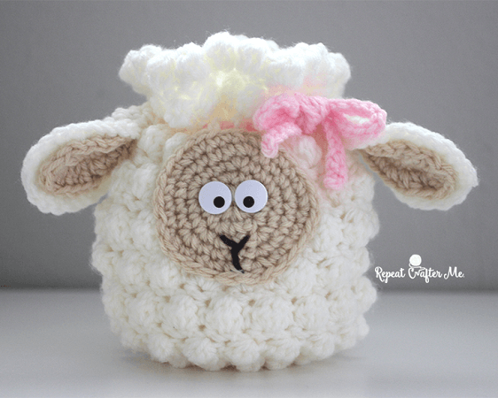 Drawstring Bag Free Crochet Sheep  Pattern by Repeat Crafter Me
