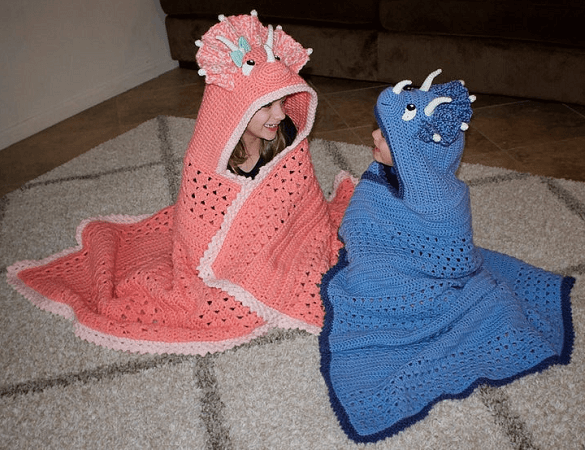 Triceratops Dinosaur Hooded Blanket Crochet Pattern by Bri Abby HMA