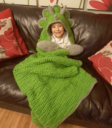 Dinosaur Hooded Blanket Crochet Pattern by Crafting Happiness UK