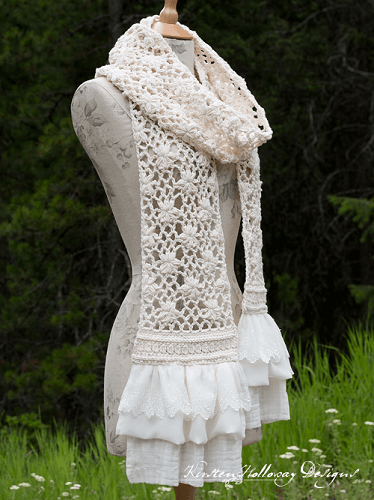 Lace Scarf With Flowers Crochet Pattern by Kirsten Holloway Designs