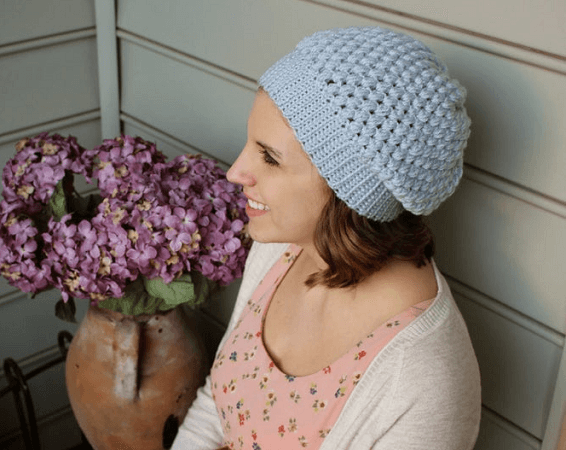 Puff Stitch Crochet Slouchy Beanie Pattern by Sewrella