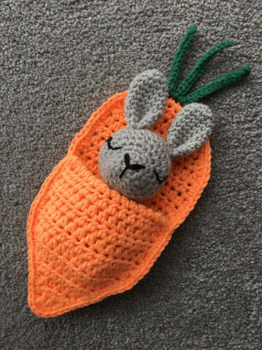 Rabbit In A Carrot Sleeping Bag Crochet Pattern by Lau Loves Crochet