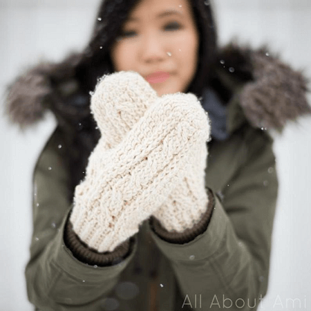 Cabled Mittens Crochet Pattern by All About Ami