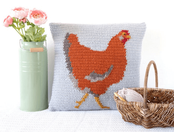 Crochet Chicken Cushion Pattern by Little Doolally