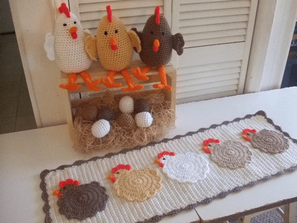 Crochet Chickens Table Runner Pattern by Crochet Village