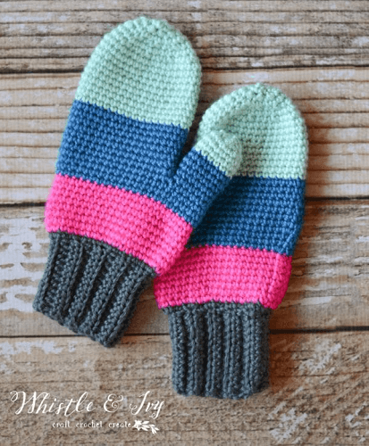 Crochet Color Block Mittens Pattern by Whistle And Ivy