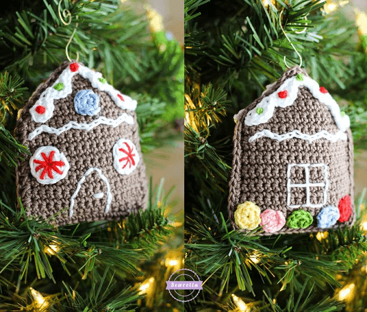 Crochet Gingerbread House Christmas Ornament Pattern by Sewrella