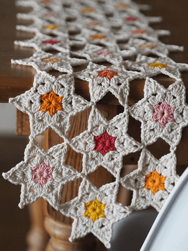 Crochet Star Posy Table Runner Pattern by Lulu Loves UK
