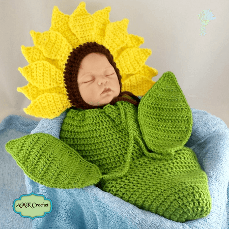 Crochet Sunflower Baby Outfit Pattern by AMK Crochet