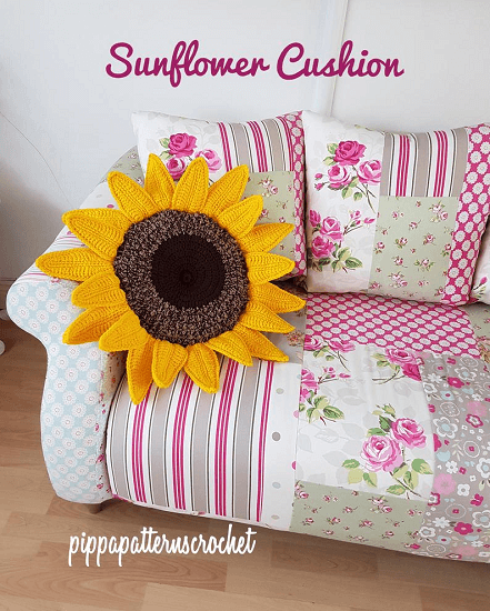 Crochet Sunflower Cushion Pattern by Pippa Patterns Crochet