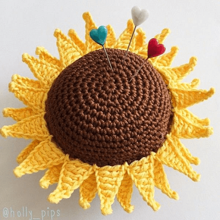 Crochet Sunflower Pincushion Pattern by Hollypips