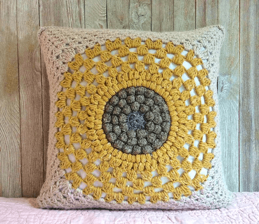 Crochet Sunflower Throw Pillow Pattern by While They Dream