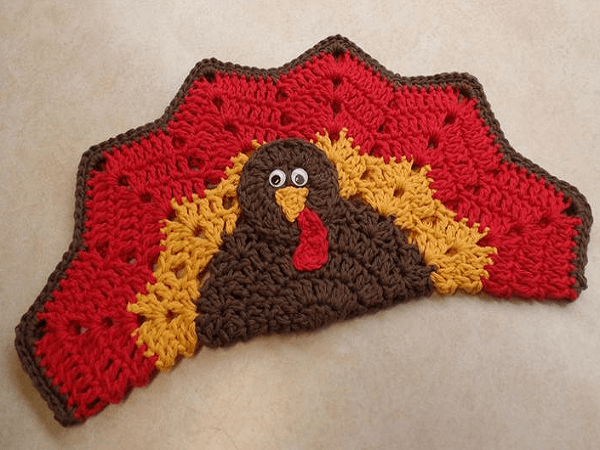 Crochet Turkey Placemat Pattern by Bago Day Crochet