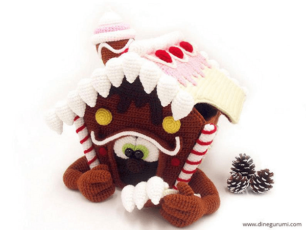 Gingerbread House Amigurumi Crochet Pattern by Dinegurumi