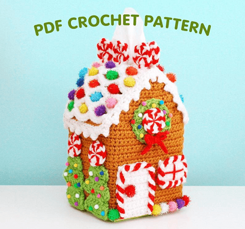 Gingerbread House Tissue Box Crochet Pattern by Twinkie Chan