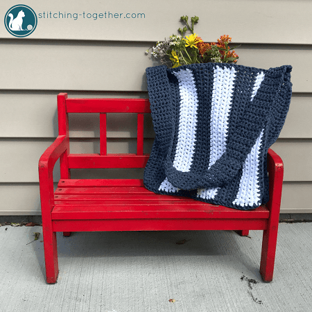 Navy Stripes Simple Crochet Tote Bag Pattern by Stitching Together