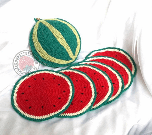 Sliced Watermelon Crochet Placemats Round Pattern by Hookedo Patterns