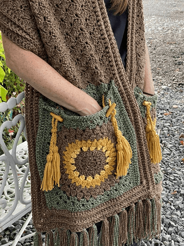 Sunflower Pocket Shawl Crochet Pattern by Kathy Lutz Designs