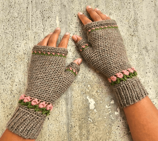 Tulip Fingerless Mittens Crochet Pattern by Nomad Stitches