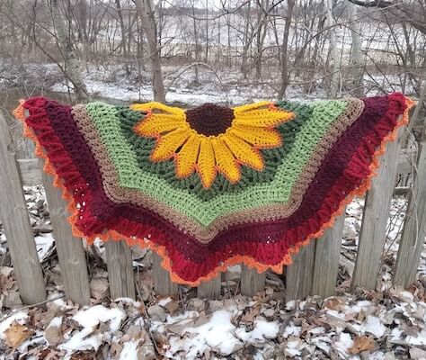 Boho Sunflower Circular Throw Crochet Pattern by CMC 2014 Designs