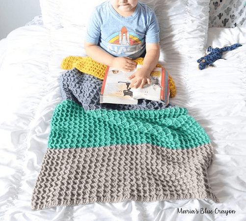 Color Block Crochet Waffle Stitch Baby Blanket Pattern by Maria's Blue Crayon