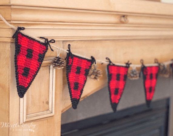 Crochet Buffalo Plaid Bunting Pattern by Whistle And Ivy