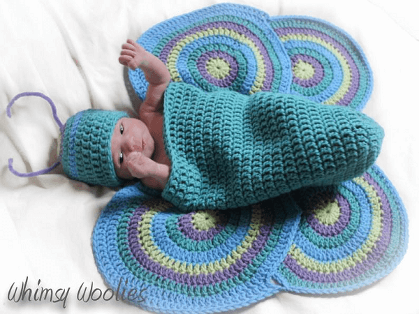 Crochet Butterfly Baby Cocoon Pattern by Whimsy Woolies