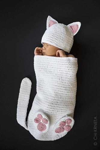 Crochet Cat Baby Cocoon Pattern by Chik Designs