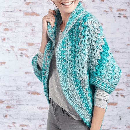 Crochet Collared Cocoon Shrug Pattern by Yarnspirations