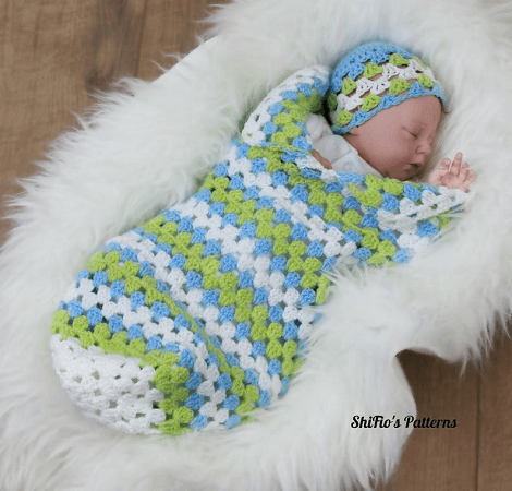 Crochet Granny Stitch Baby Cocoon Pattern by Shi Fio