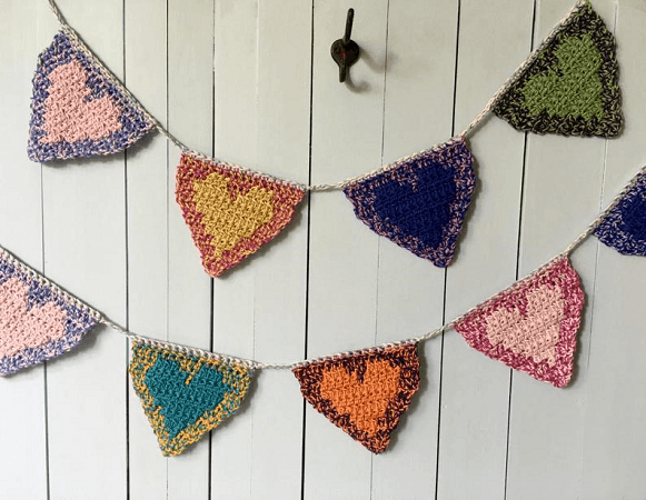 Crochet Hearts Bunting Pattern by Knot Yourself Out