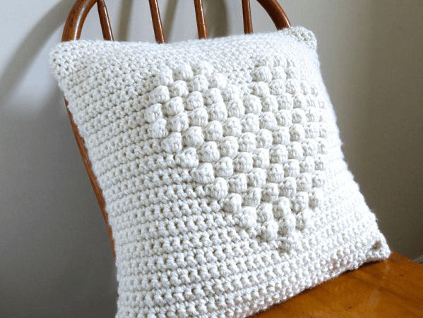 Crochet Puff Heart Pillow Pattern by Seacliffe Cottage