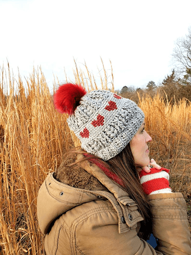 Valentine Crochet Puffy Love Hat Pattern by R Crafty Creations