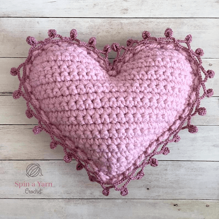 Heart Pillow Crochet Pattern by Spin A Yarn Studio