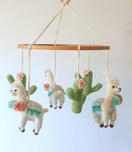Llama Baby Mobile Crochet Pattern by Birds And Crickets