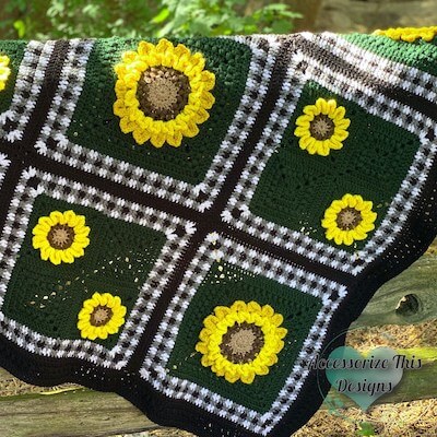  30. Modern Sunflower Plaid Blanket Crochet Pattern by AT Designs Crochet