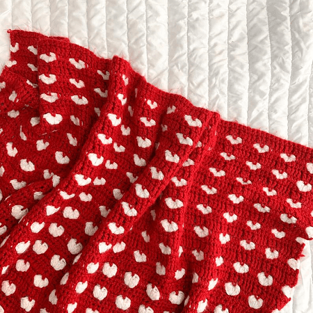 Puffy Heart Crochet Blanket Pattern by Yarn Hook Needles