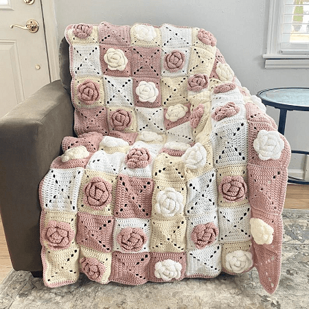 Rose Granny Square Crochet Pattern by Crafty Kitty Crochet