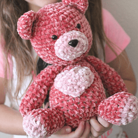 Velvet Valentine Crochet Bear Pattern by Repeat Crafter Me