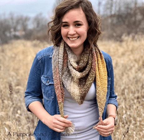 Beginner Friendly Triangle Scarf Crochet Pattern by A Purpose And A Stitch