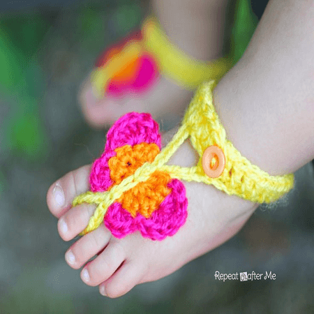 Crochet Butterfly Barefoot Sandals Pattern by Repeat Crafter Me