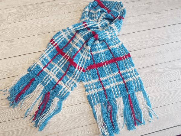 Crochet Plaid Scarf For Beginners Free Pattern by Crafting Happiness