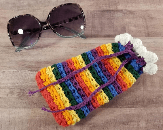 Crochet Rainbow Sunglasses Pouch Pattern by Highland Hickory Designs